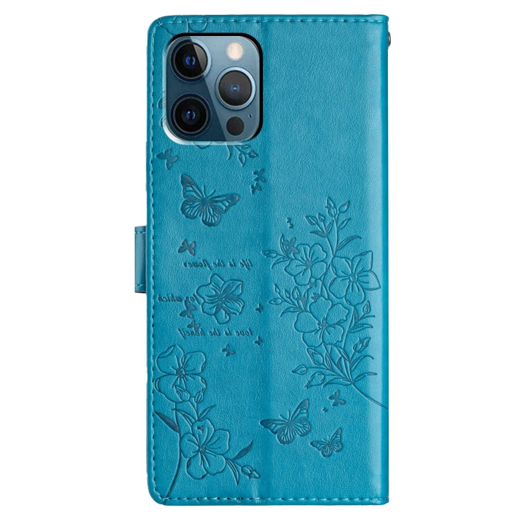 For iPhone 12 Pro Max Butterflies and Flowers Leather Phone Case