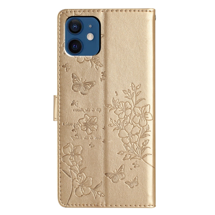 For iPhone 12 mini Butterflies and Flowers Leather Phone Case