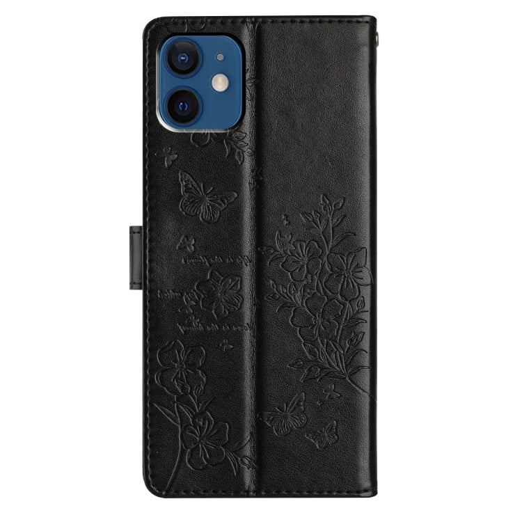 For iPhone 12 mini Butterflies and Flowers Leather Phone Case
