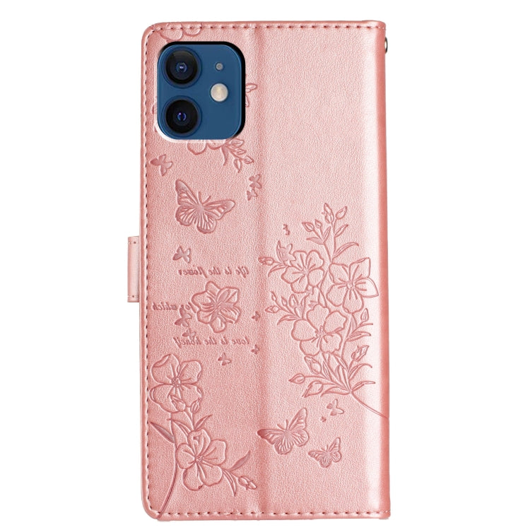 For iPhone 12 mini Butterflies and Flowers Leather Phone Case