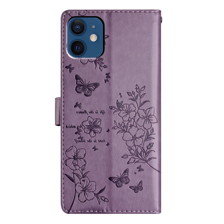 For iPhone 12 mini Butterflies and Flowers Leather Phone Case