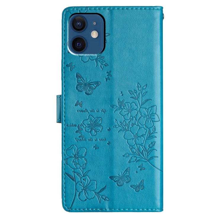 For iPhone 12 mini Butterflies and Flowers Leather Phone Case