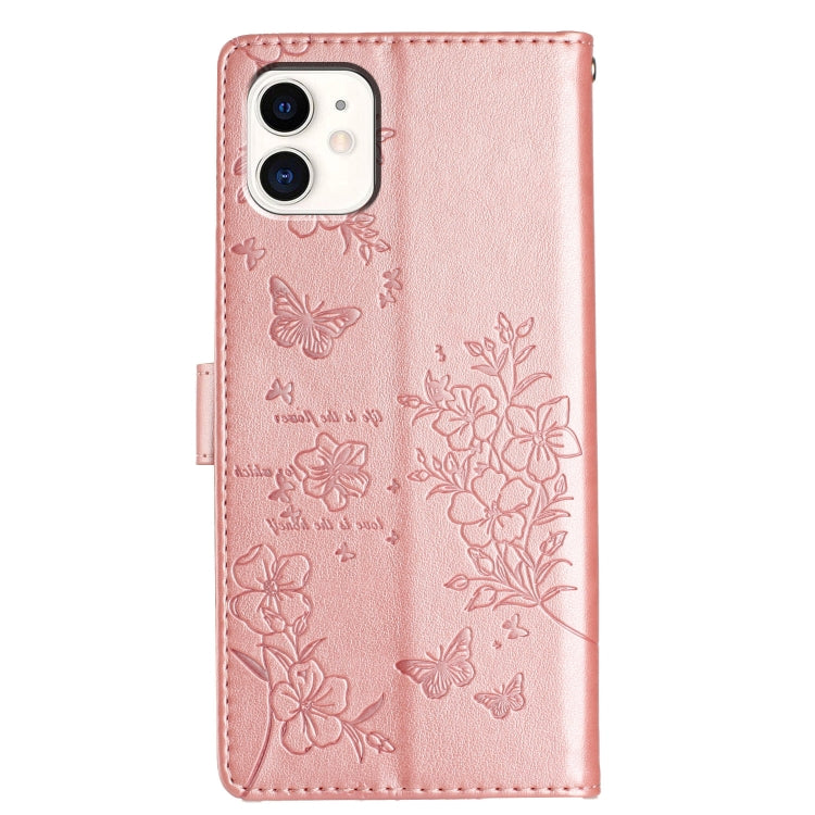 For iPhone 11 Butterflies and Flowers Leather Phone Case