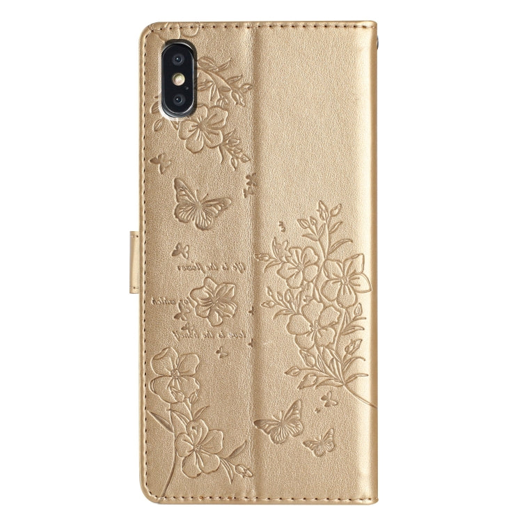 For iPhone XS / X Butterflies and Flowers Leather Phone Case