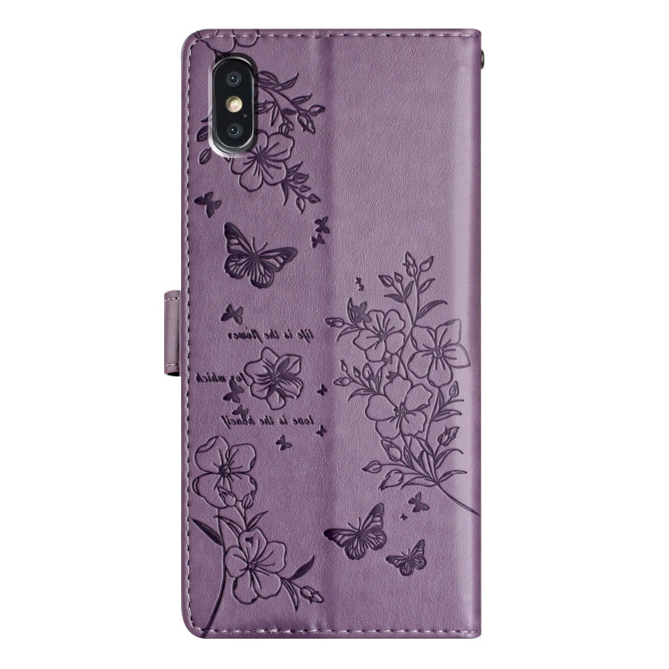 For iPhone XS / X Butterflies and Flowers Leather Phone Case