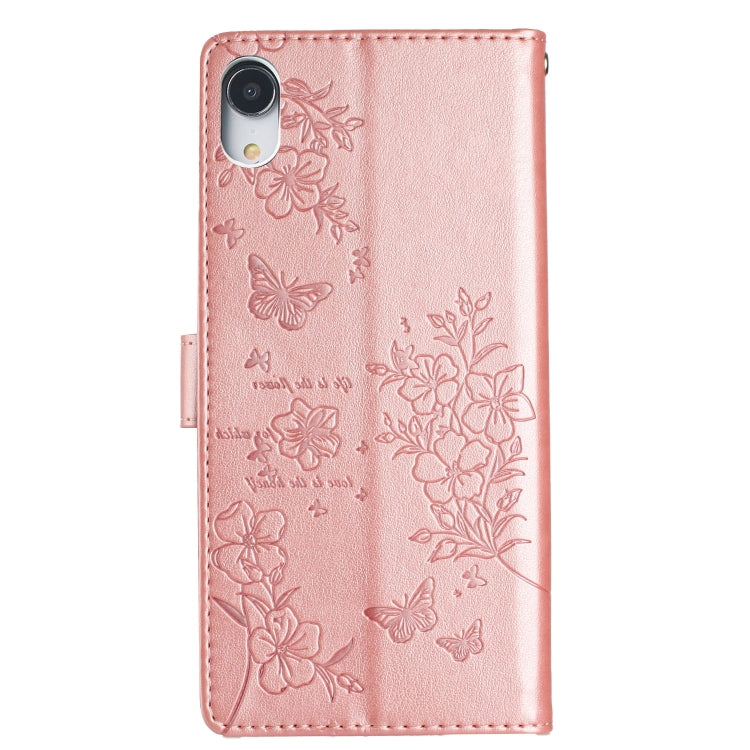 For iPhone XR Butterflies and Flowers Leather Phone Case