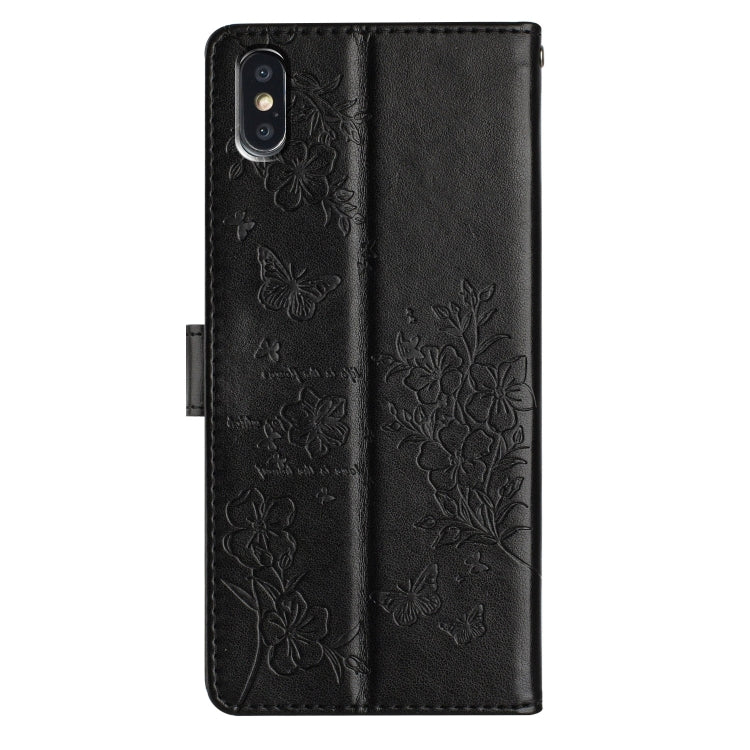 For iPhone XS Max Butterflies and Flowers Leather Phone Case