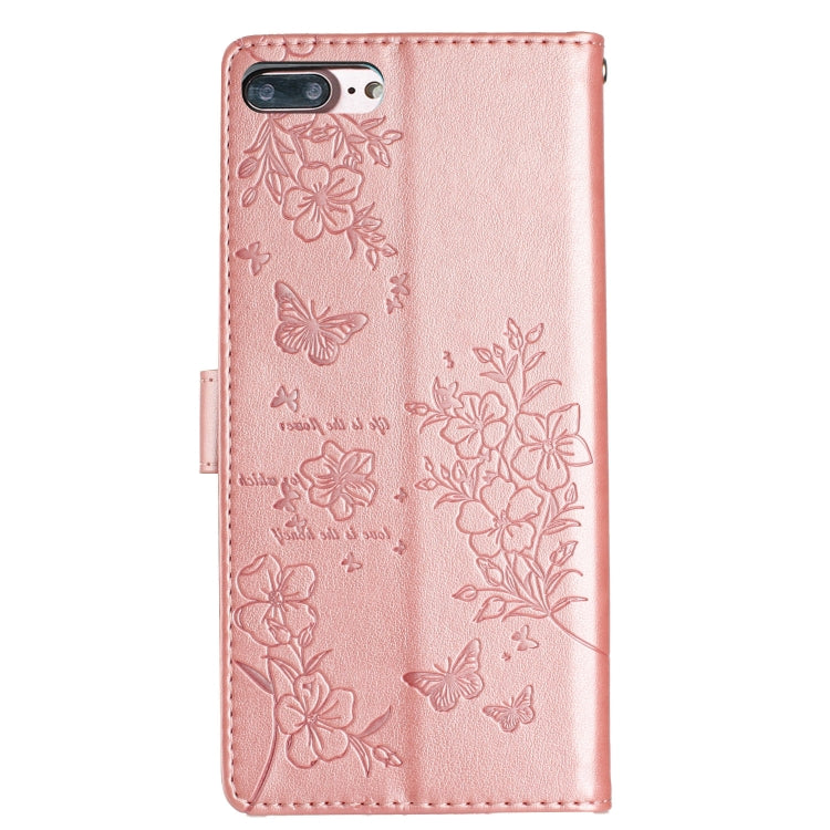 For iPhone 8 Plus / 7 Plus Butterflies and Flowers Leather Phone Case
