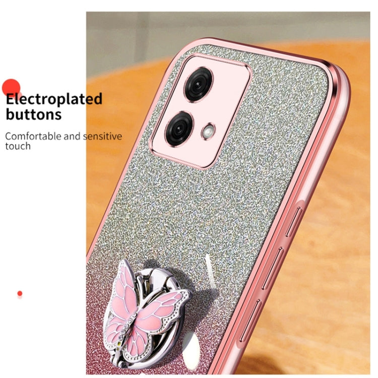 For Motorola Moto G84 Plated Gradient Glitter Butterfly Holder TPU Phone Case