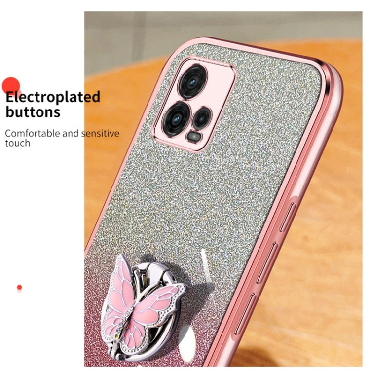For Motorola Moto G72 Plated Gradient Glitter Butterfly Holder TPU Phone Case