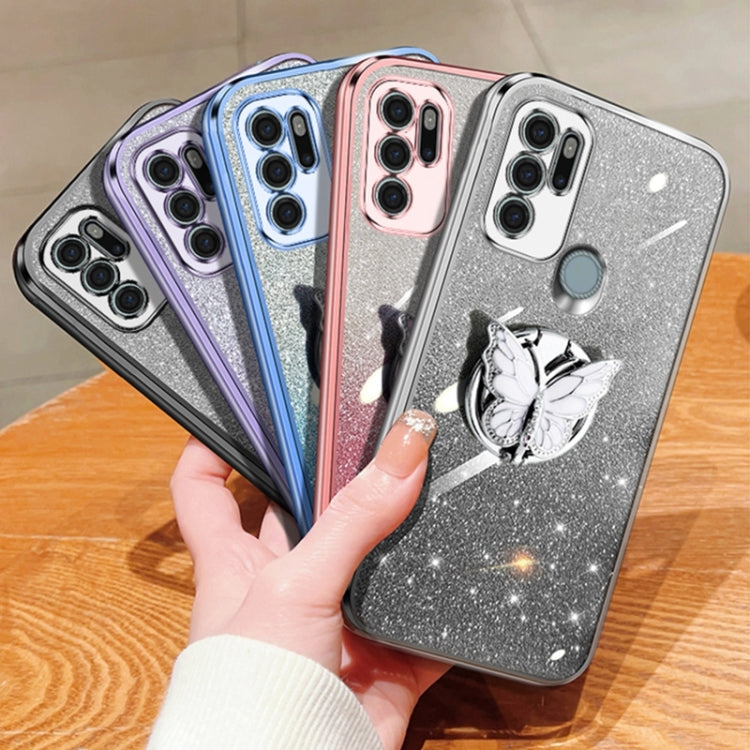For Motorola Moto G60S Plated Gradient Glitter Butterfly Holder TPU Phone Case