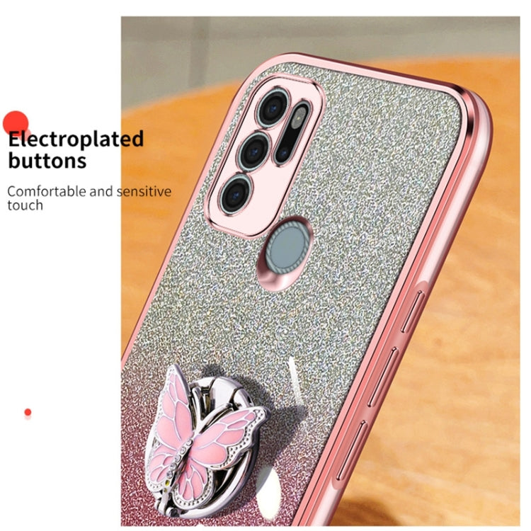 For Motorola Moto G60S Plated Gradient Glitter Butterfly Holder TPU Phone Case