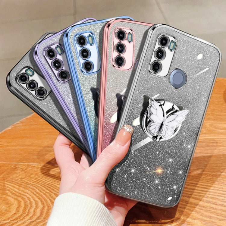 For Motorola Moto G60 Plated Gradient Glitter Butterfly Holder TPU Phone Case
