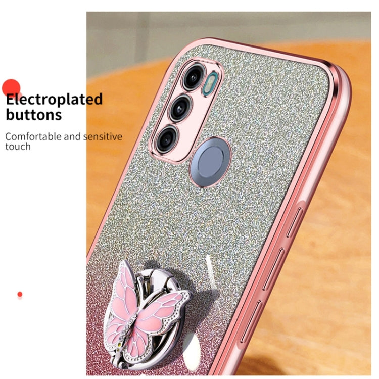 For Motorola Moto G60 Plated Gradient Glitter Butterfly Holder TPU Phone Case