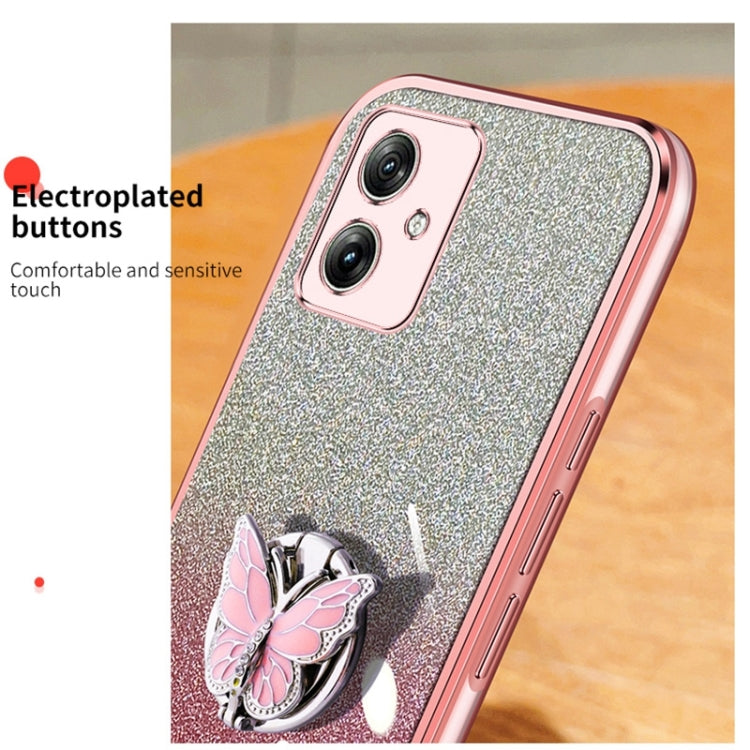 For Motorola Moto G54 Plated Gradient Glitter Butterfly Holder TPU Phone Case
