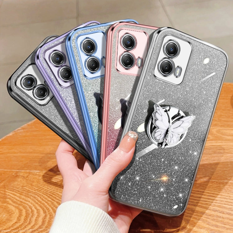 For Motorola Moto G53 5G Plated Gradient Glitter Butterfly Holder TPU Phone Case