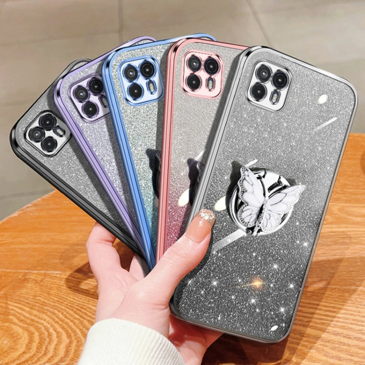 For Motorola Moto G50 5G Plated Gradient Glitter Butterfly Holder TPU Phone Case