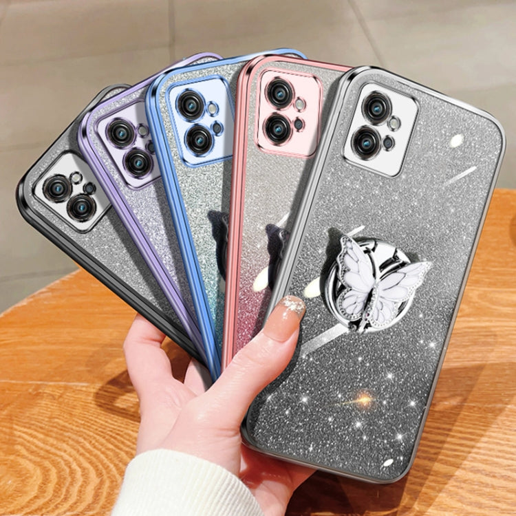 For Motorola Moto G32 Plated Gradient Glitter Butterfly Holder TPU Phone Case