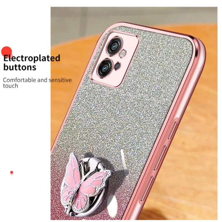 For Motorola Moto G32 Plated Gradient Glitter Butterfly Holder TPU Phone Case