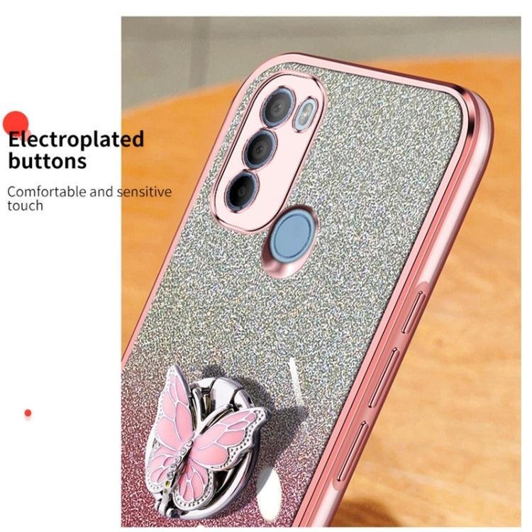 For Motorola Moto G31 Plated Gradient Glitter Butterfly Holder TPU Phone Case