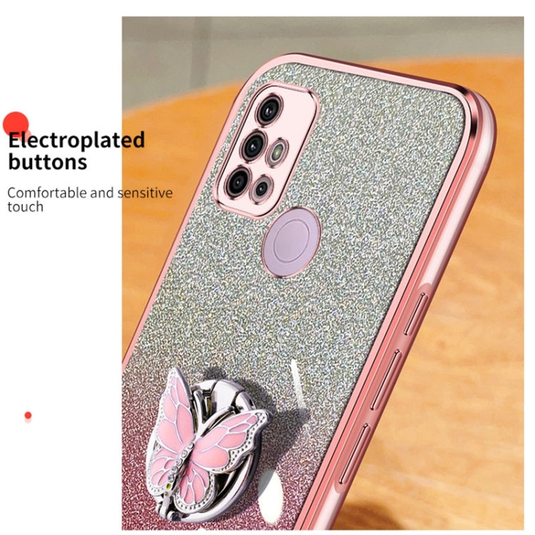 For Motorola Moto G30 Plated Gradient Glitter Butterfly Holder TPU Phone Case