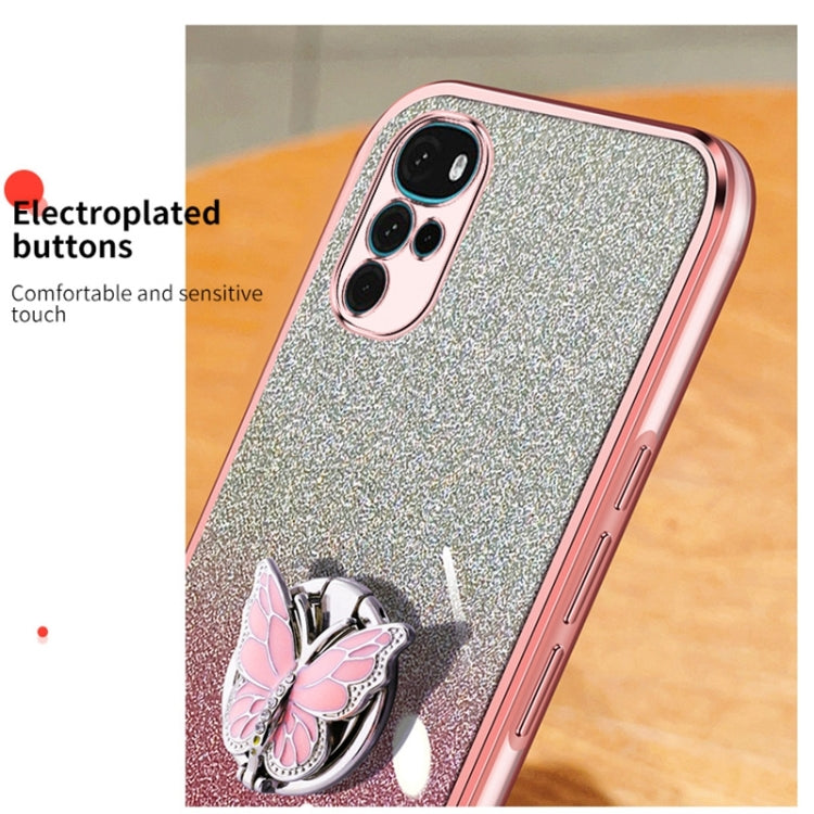 For Motorola Moto G22 Plated Gradient Glitter Butterfly Holder TPU Phone Case