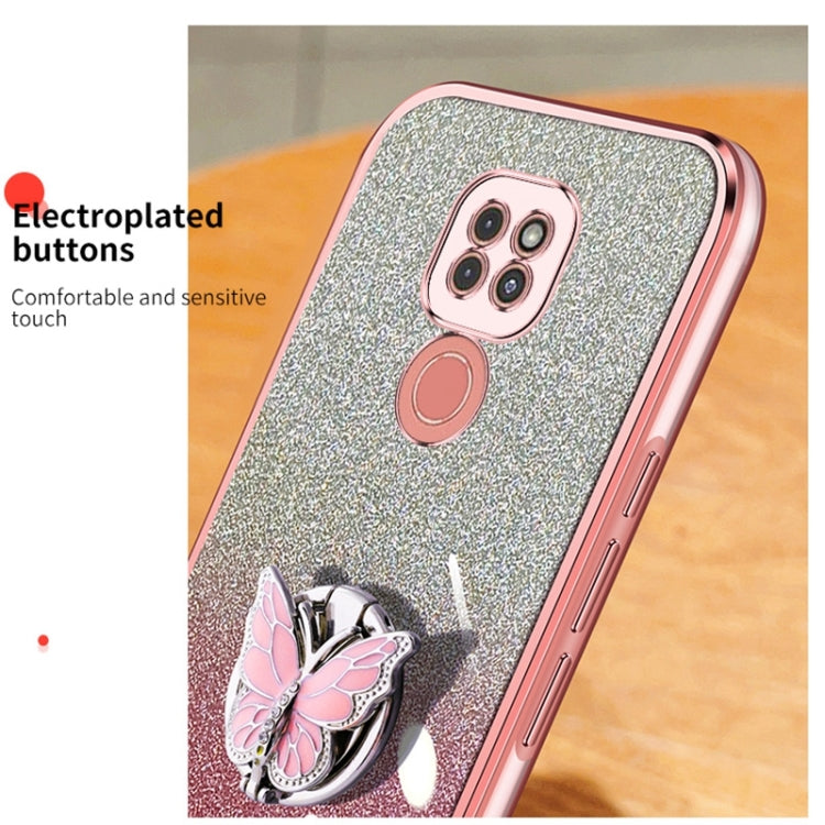 For Motorola Moto G9 Play Plated Gradient Glitter Butterfly Holder TPU Phone Case