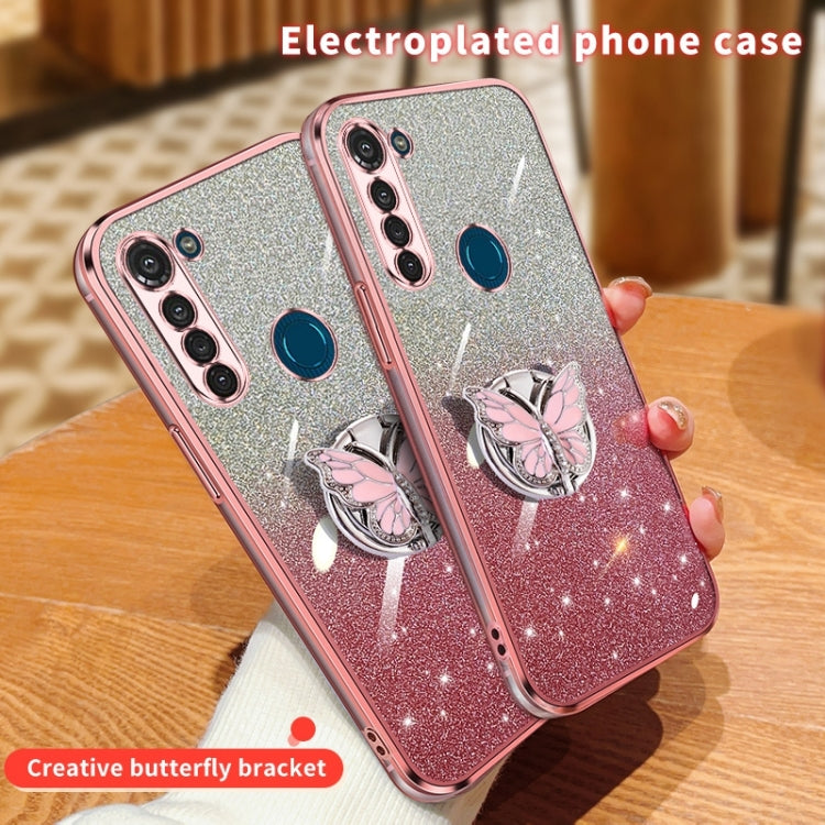 For Motorola Moto G8 Power Plated Gradient Glitter Butterfly Holder TPU Phone Case