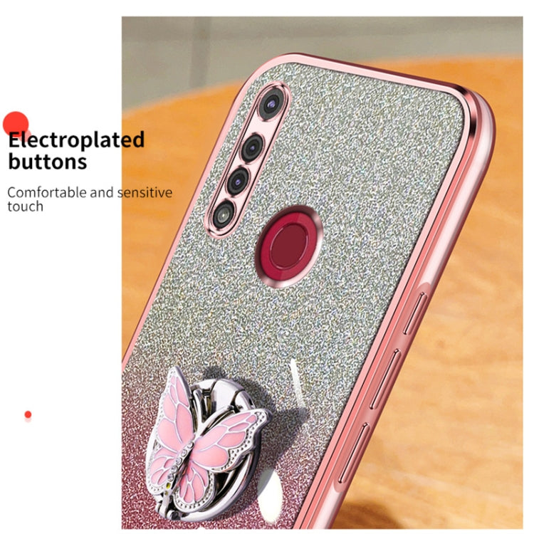 For Motorola Moto G8 Play Plated Gradient Glitter Butterfly Holder TPU Phone Case