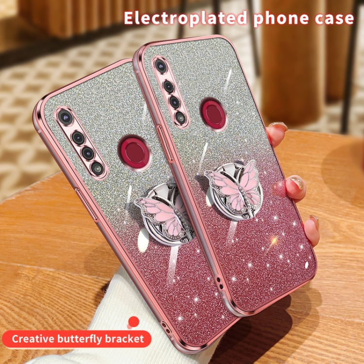 For Motorola Moto G8 Play Plated Gradient Glitter Butterfly Holder TPU Phone Case