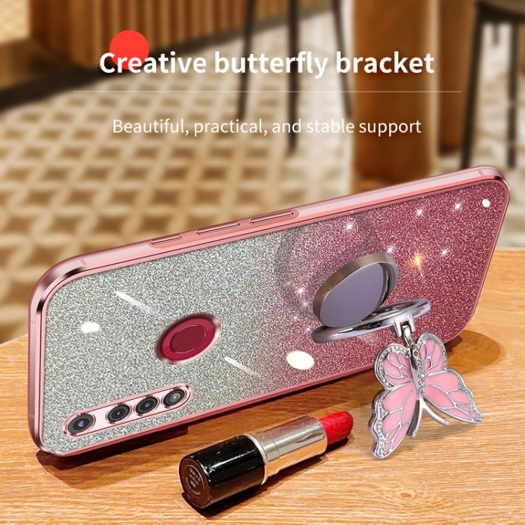 For Motorola Moto G8 Play Plated Gradient Glitter Butterfly Holder TPU Phone Case