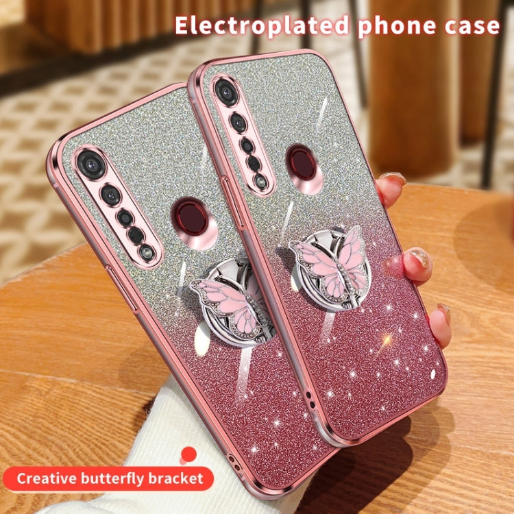 For Motorola Moto G8 Plus Plated Gradient Glitter Butterfly Holder TPU Phone Case