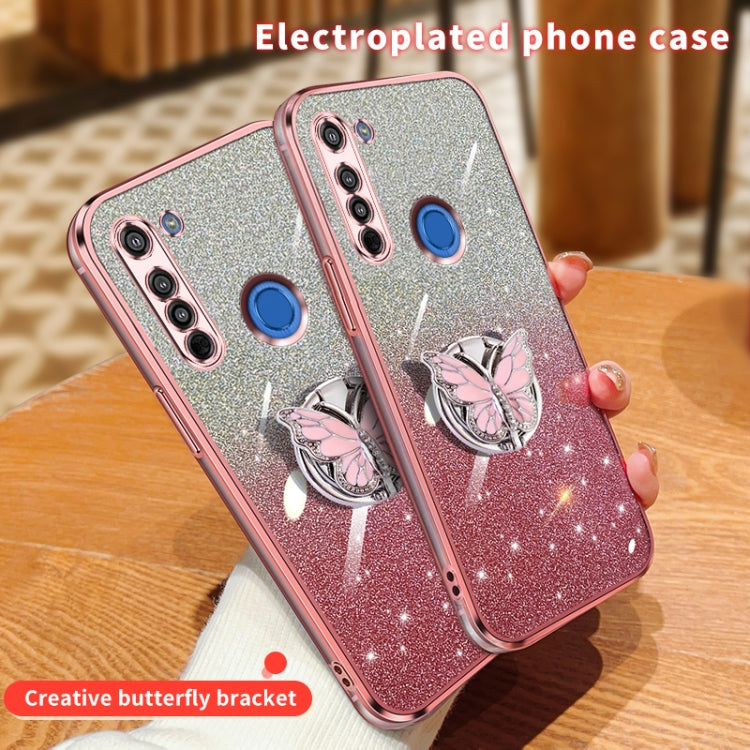 For Motorola Moto G8 Plated Gradient Glitter Butterfly Holder TPU Phone Case