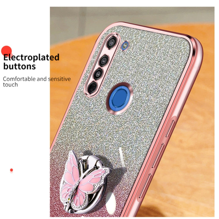 For Motorola Moto G8 Plated Gradient Glitter Butterfly Holder TPU Phone Case