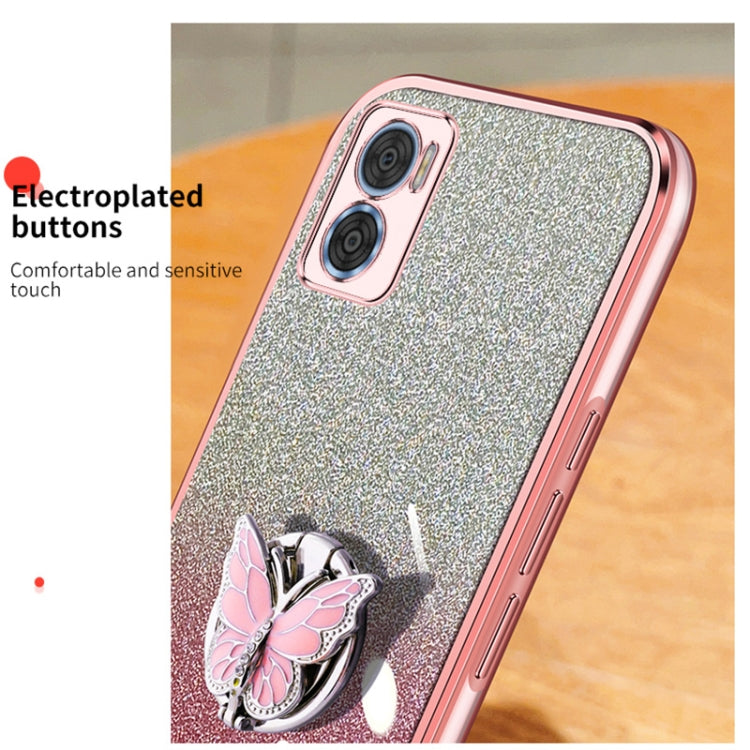 For Motorola Moto E22 / E22i Plated Gradient Glitter Butterfly Holder TPU Phone Case