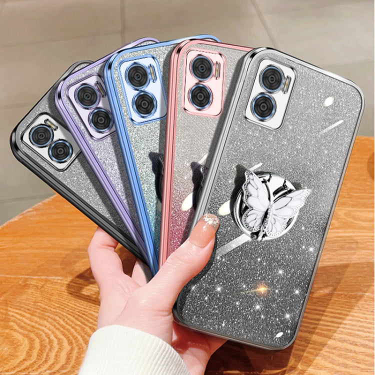 For Motorola Moto E22 / E22i Plated Gradient Glitter Butterfly Holder TPU Phone Case
