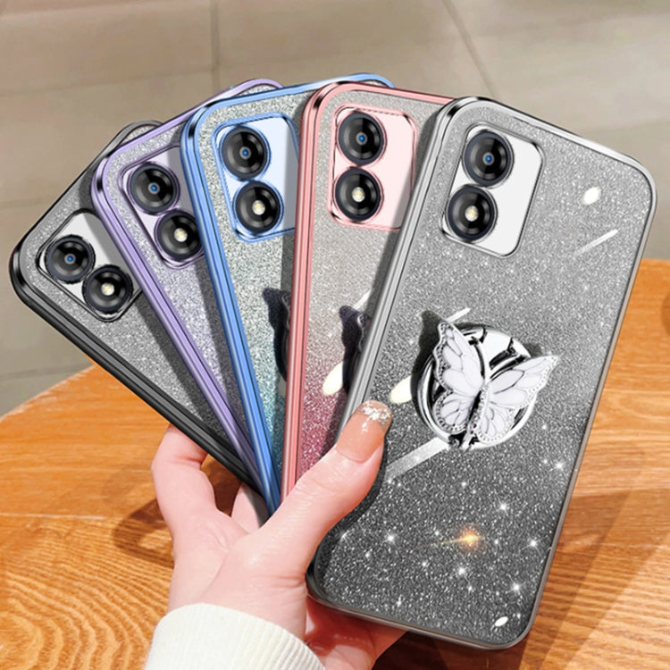 For Motorola Moto E13 Plated Gradient Glitter Butterfly Holder TPU Phone Case