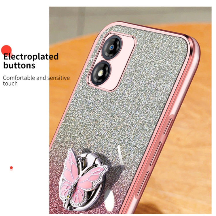 For Motorola Moto E13 Plated Gradient Glitter Butterfly Holder TPU Phone Case