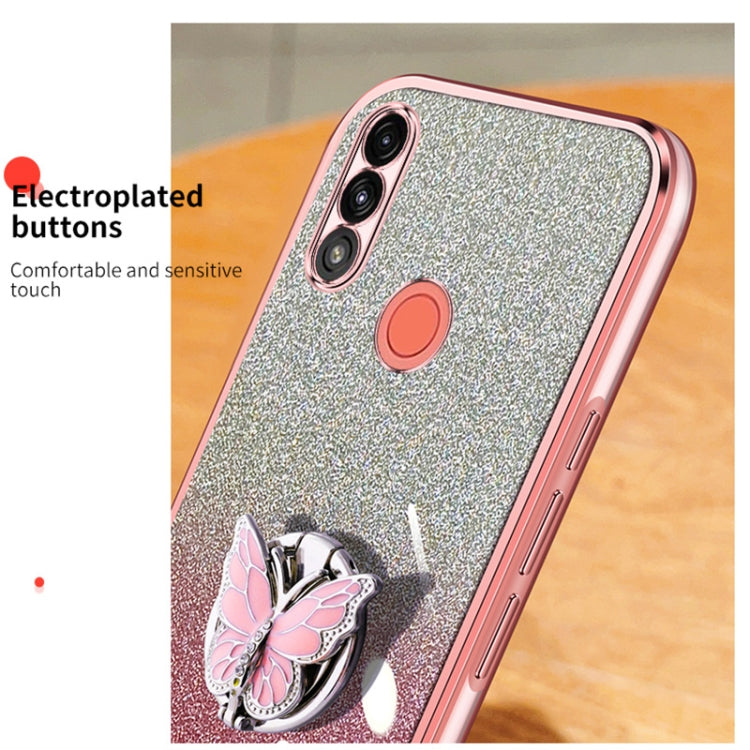 For Motorola Moto E7 Power Plated Gradient Glitter Butterfly Holder TPU Phone Case