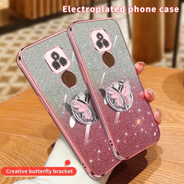For Motorola Moto E7 Plus Plated Gradient Glitter Butterfly Holder TPU Phone Case