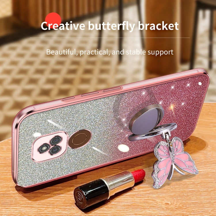For Motorola Moto E7 Plus Plated Gradient Glitter Butterfly Holder TPU Phone Case