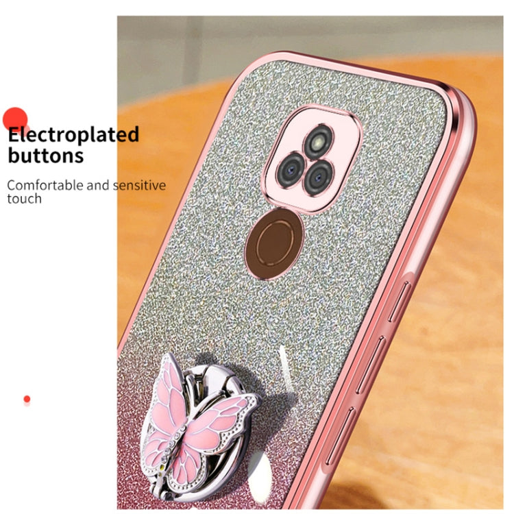 For Motorola Moto E7 Plus Plated Gradient Glitter Butterfly Holder TPU Phone Case