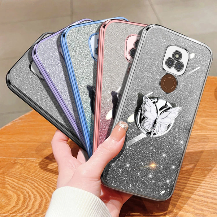 For Motorola Moto E7 Plus Plated Gradient Glitter Butterfly Holder TPU Phone Case