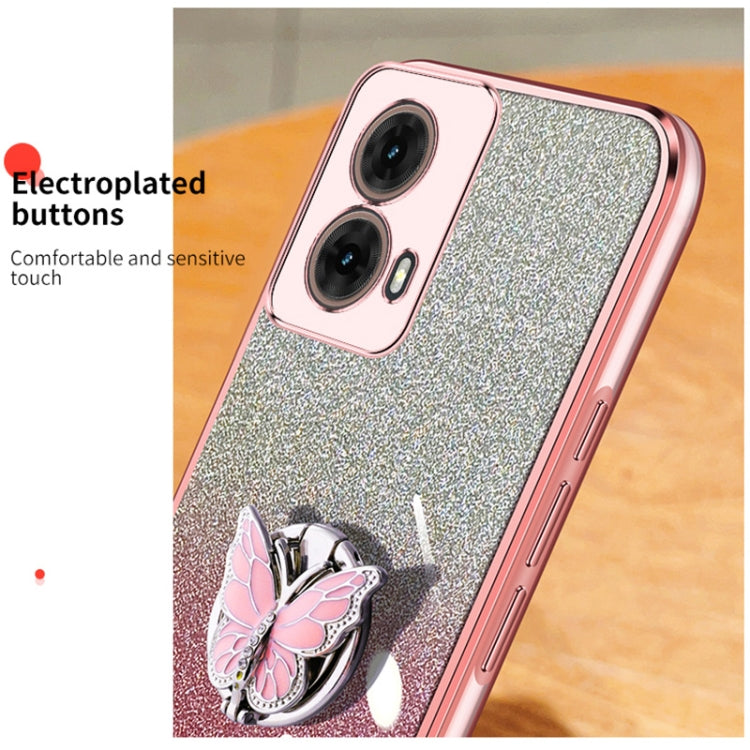 For Motorola Moto G85 Plated Gradient Glitter Butterfly Holder TPU Phone Case