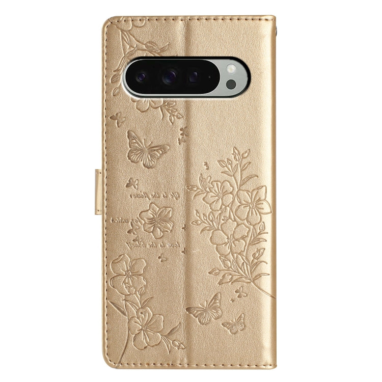For Google Pixel 9 Pro XL Butterflies and Flowers Leather Phone Case