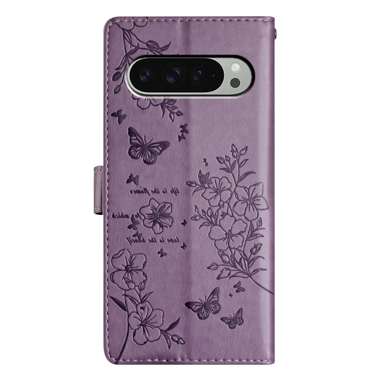 For Google Pixel 9 Pro XL Butterflies and Flowers Leather Phone Case