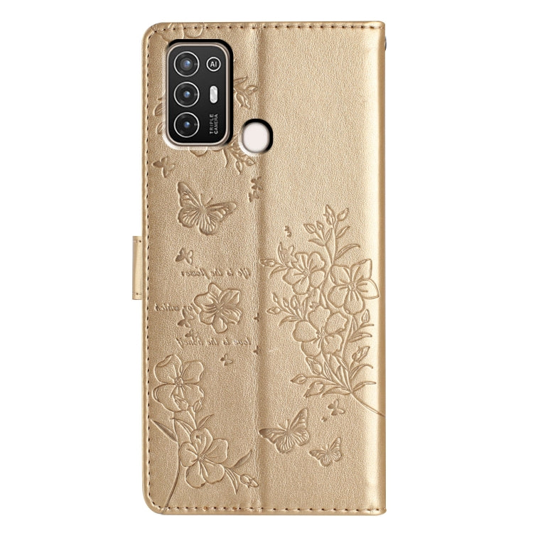 For ZTE Blade A52 Butterflies and Flowers Leather Phone Case