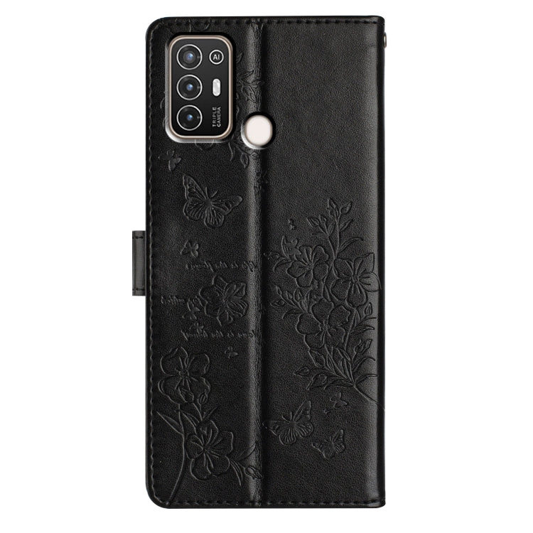 For ZTE Blade A52 Butterflies and Flowers Leather Phone Case