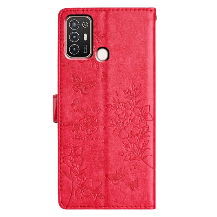 For ZTE Blade A52 Butterflies and Flowers Leather Phone Case