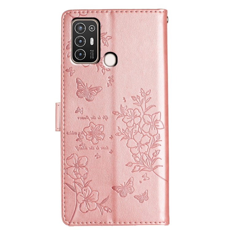 For ZTE Blade A52 Butterflies and Flowers Leather Phone Case